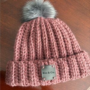 HANDMADE Chunky Crocheted Knitted Winter Hat, faux fur Pompom, adult